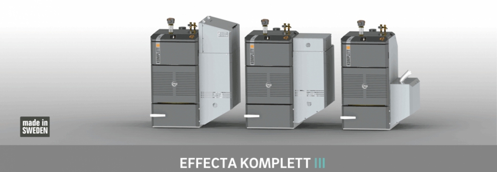 Effecta Komplett III pellet boilers showing 3 pellet feed options
