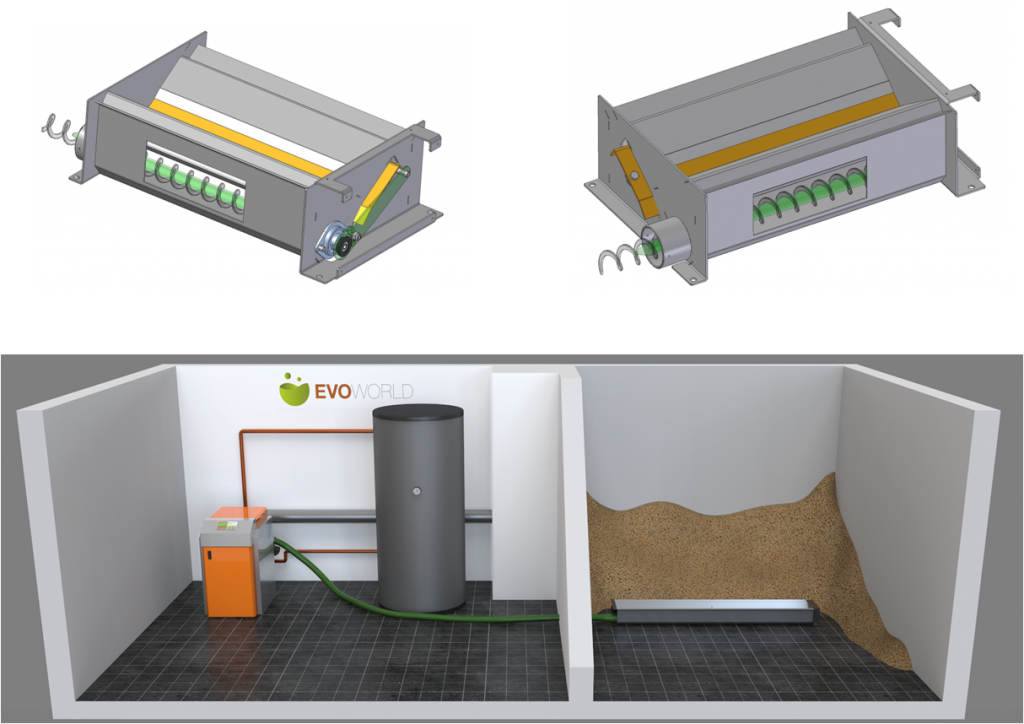 Boiler, bulk storage, and flexible auger